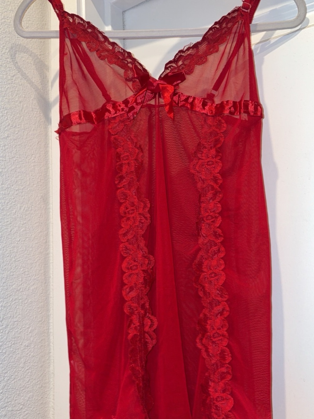 Red Lace-Trim Sheer Chemise Nightgown - Women's Intimates